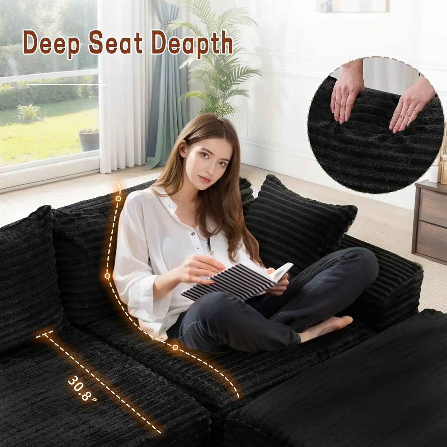 Modular Sectional Sofa L-Shape Chaise Cloud Couch Living Room Corduroy