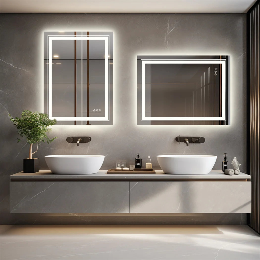 LUVODIC Luxury Crystal Clear LED Bathroom Mirror With Double Lights