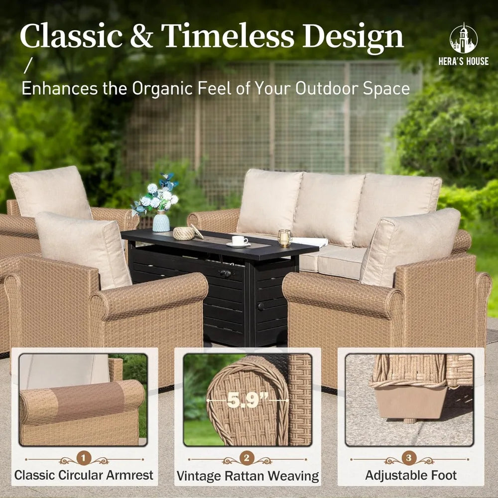 8 Pieces Patio Furniture Set, All Weather 9 Seats Outdoor Wicker Sofa with Ottomans, Rattan Patio Conversation Set