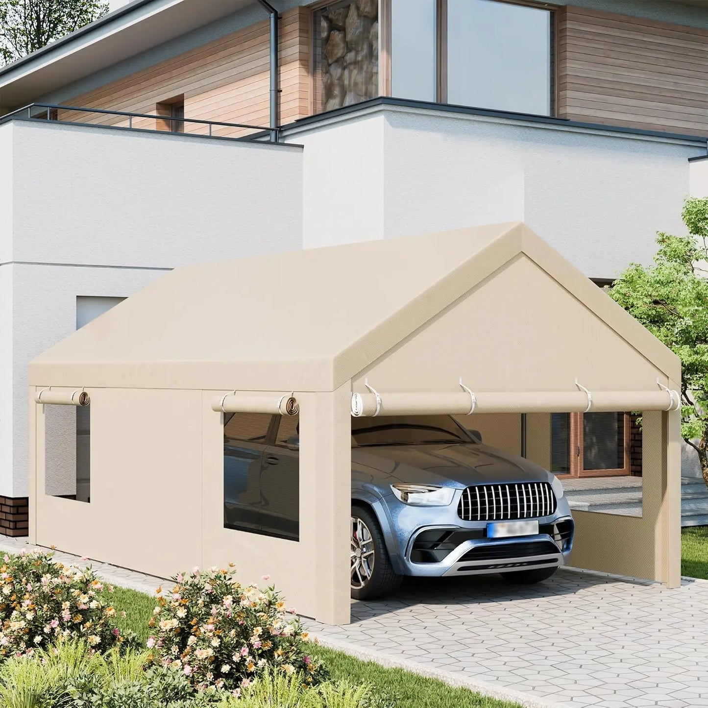 GELU Heavy Duty Carport Portable Garage With Rollup Windows