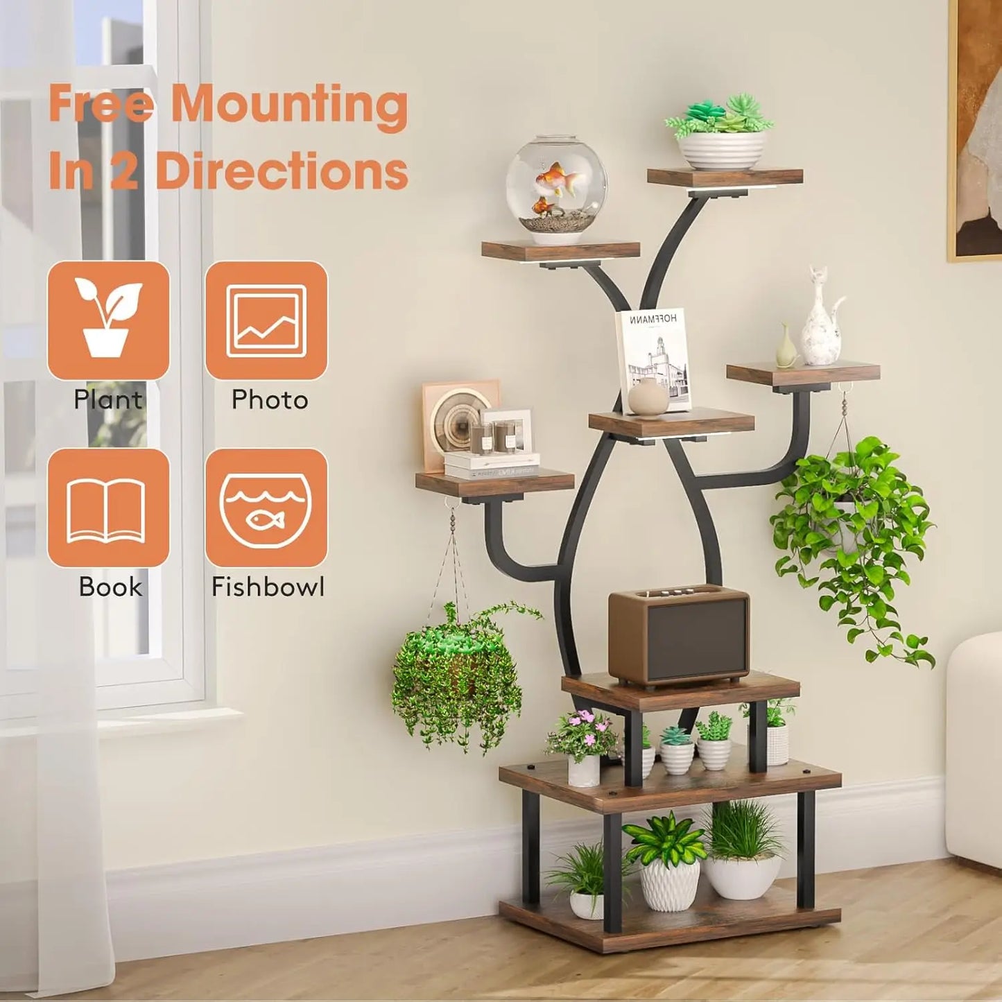 8-Tier Metal Plant Stand With Grow Light For Indoor Use