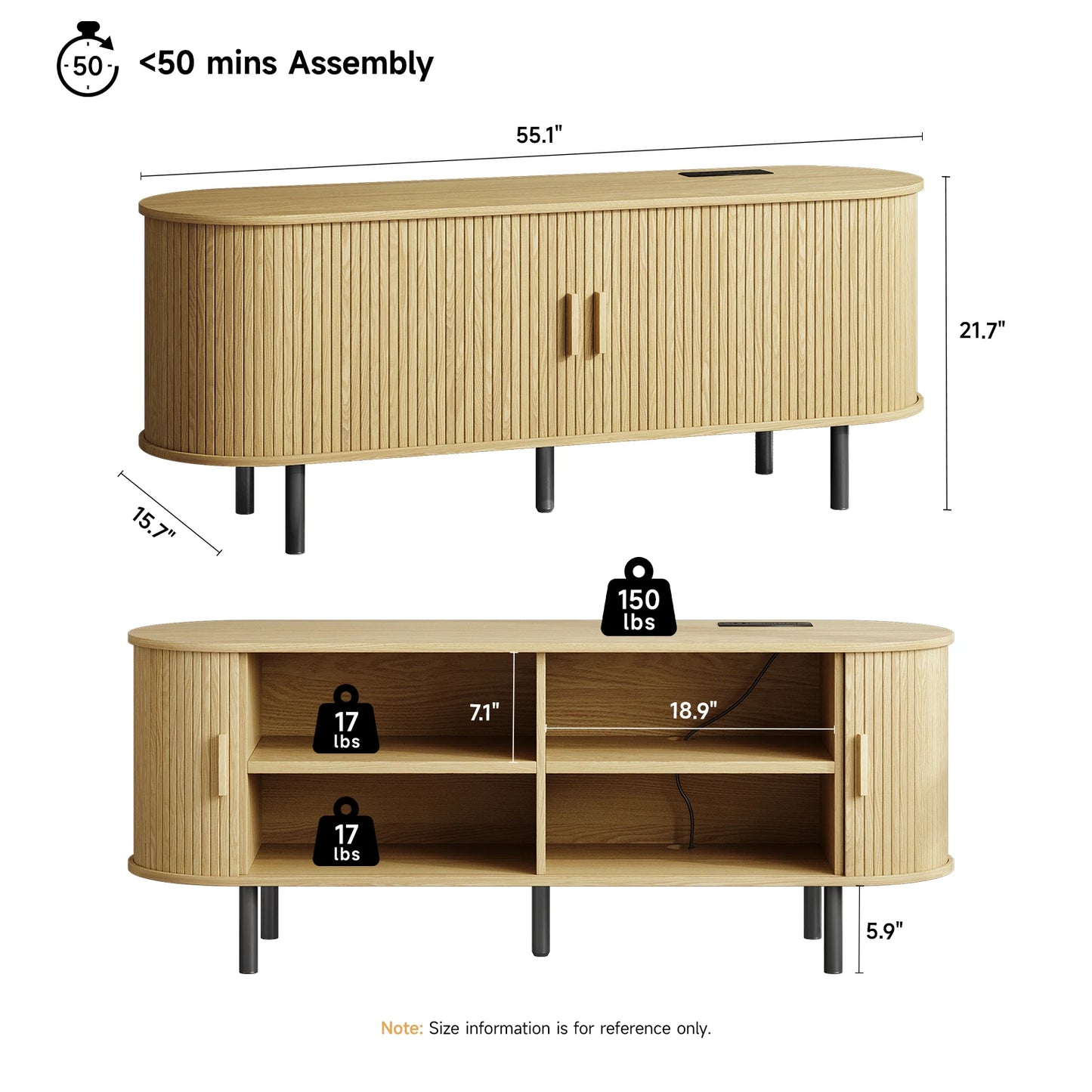 TV Stand With Power Outlet and Sliding Door Storage Entertainment Center