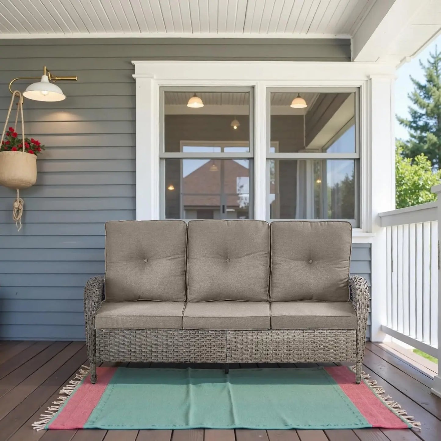 All Weather Outdoor 3 Seater Wicker Sofa Removable Cushions