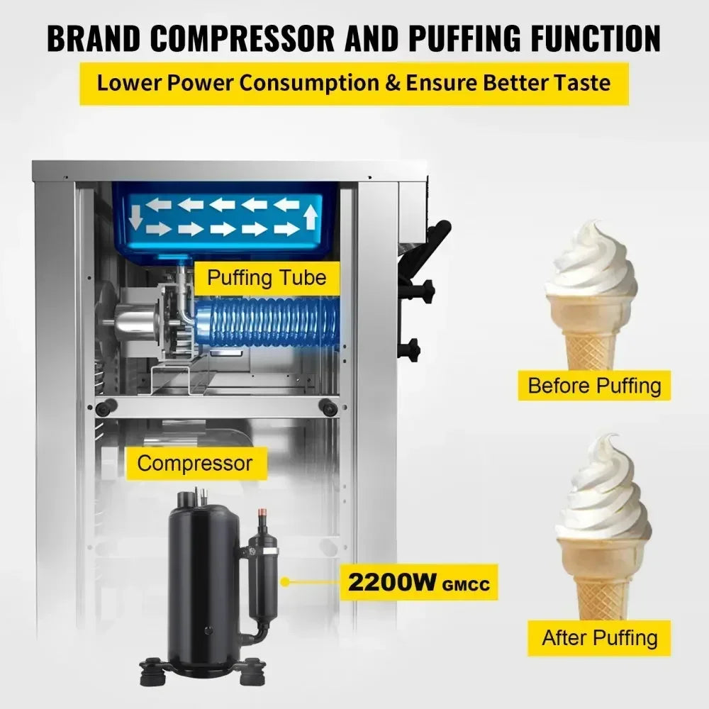 VEVOR 3 Flavor Vertical Soft Ice Cream Machine For Cafes