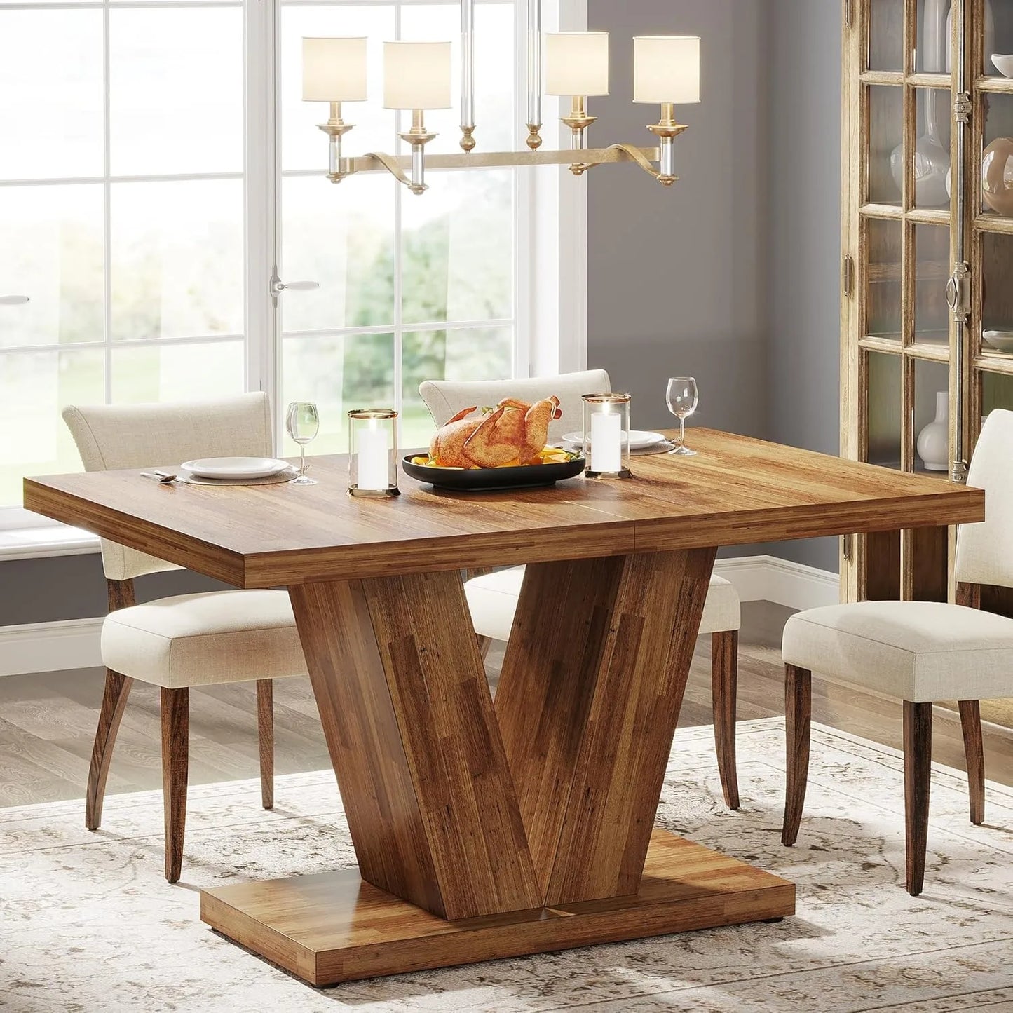 Little Tree Farmhouse Dining Table For Four With Pedestal