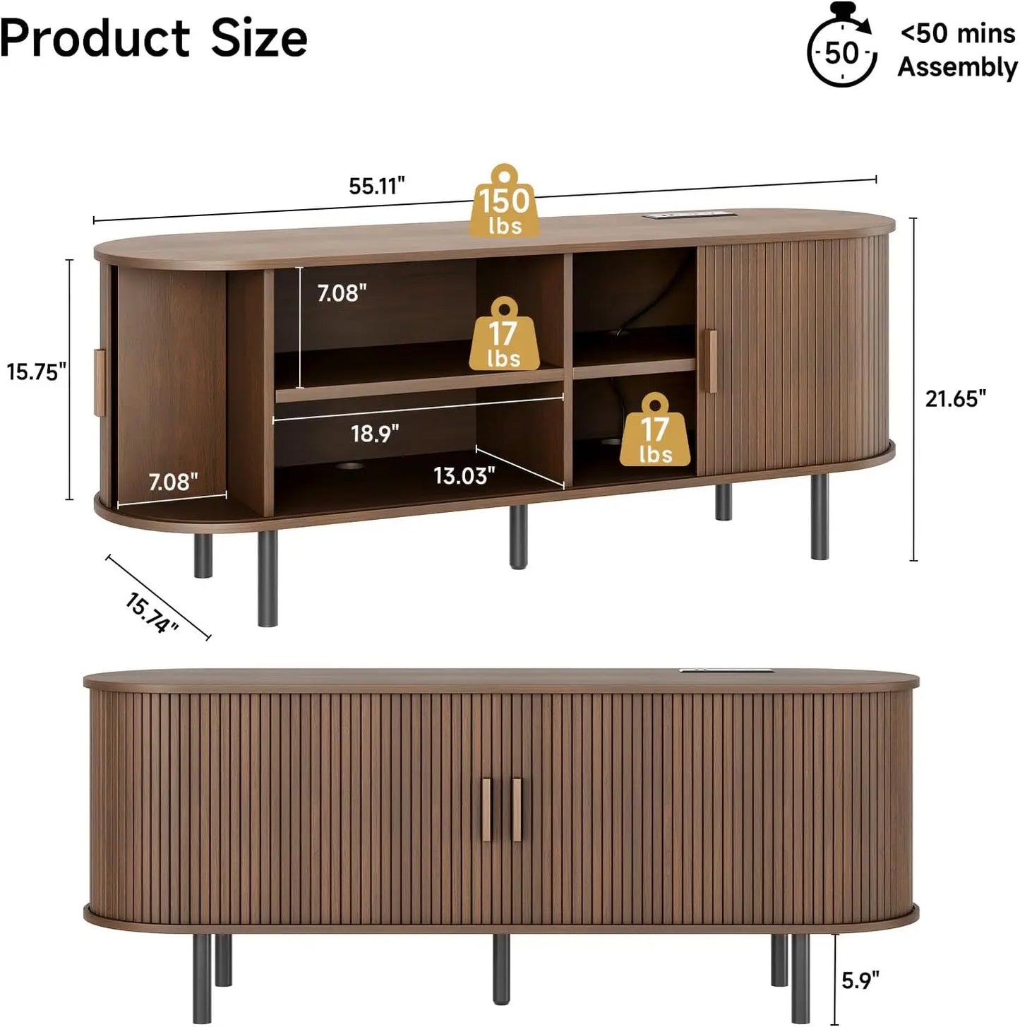 TV Stand With Power Outlet and Sliding Door Storage Entertainment Center