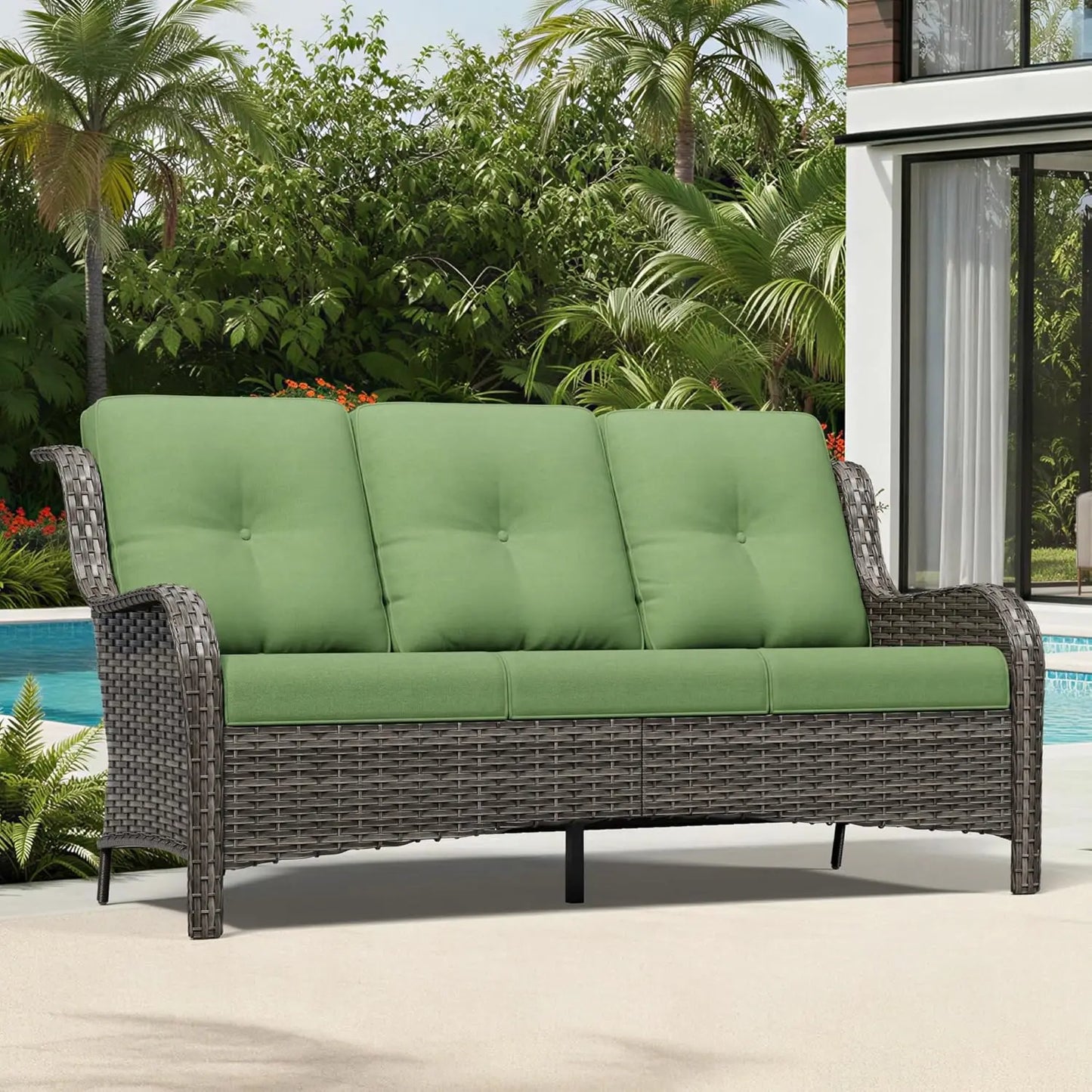 Outdoor Patio Wicker Sofa With Deep Cushions And Durable Frame