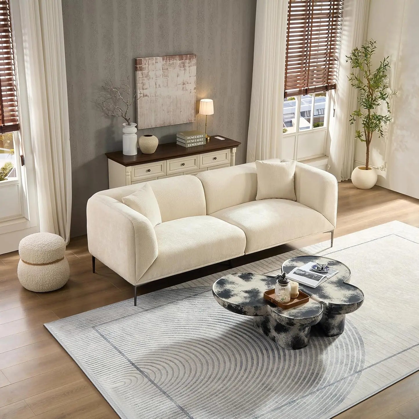 Modern Curved Fabric Sofa With Memory Foam Upholstery