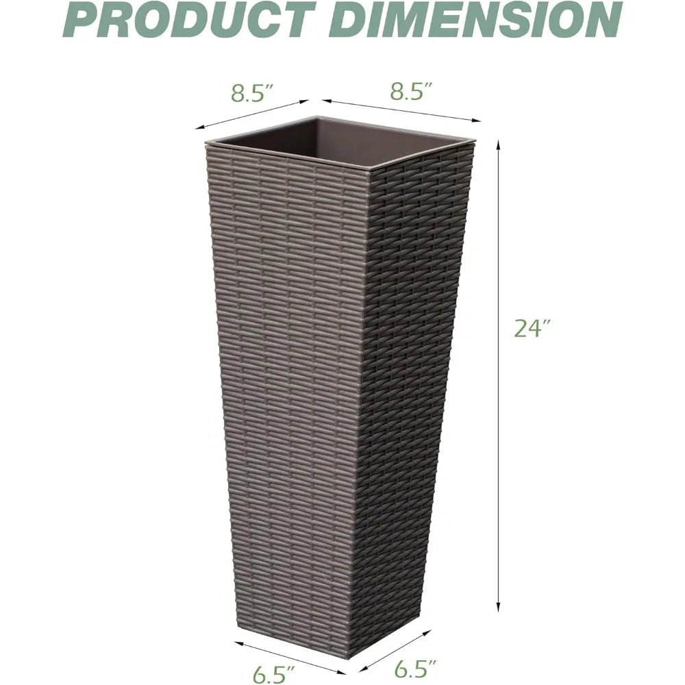 Resin Rattan Design Planters Set of 2 Durable Weather Resistant
