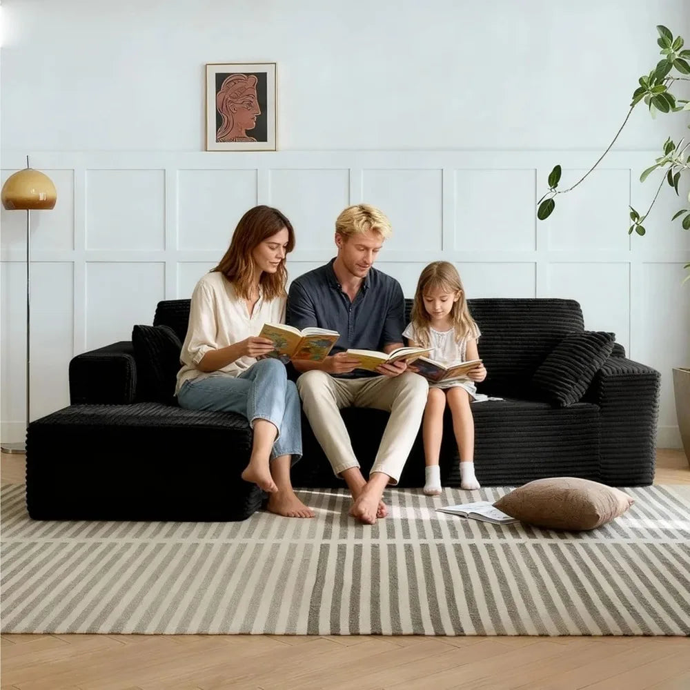 104'' L-Shaped Cloud Sectional Sofa with Oversized Chaise Modular 3-Seater Corduroy Couch for Living Room Customized