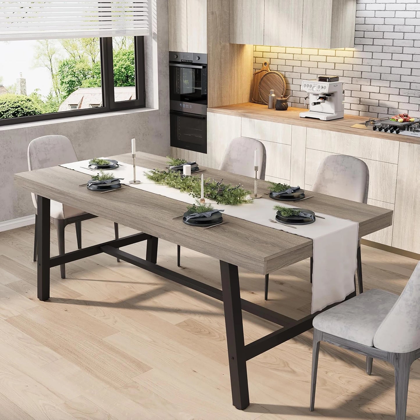 HiMISS Industrial Dining Table With Wood Frame For Modern Kitchen