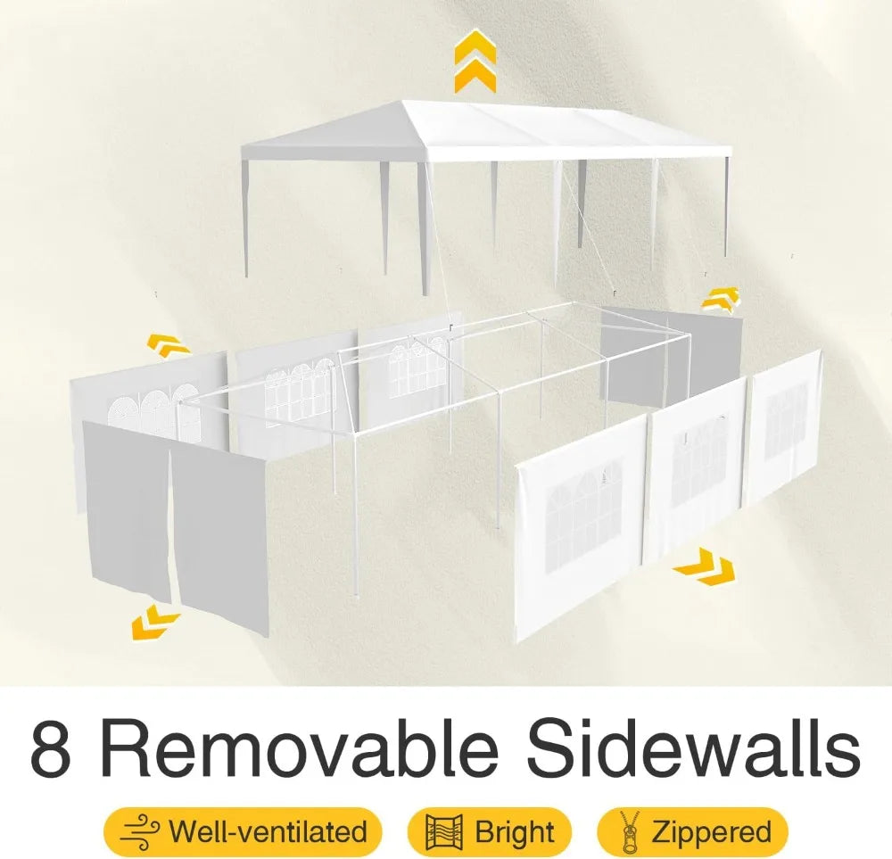 10x30 Outdoor Canopy Tent Patio Camping Heavy Duty Gazebo Shelter Party Wedding BBQ Events with Side Removable Walls