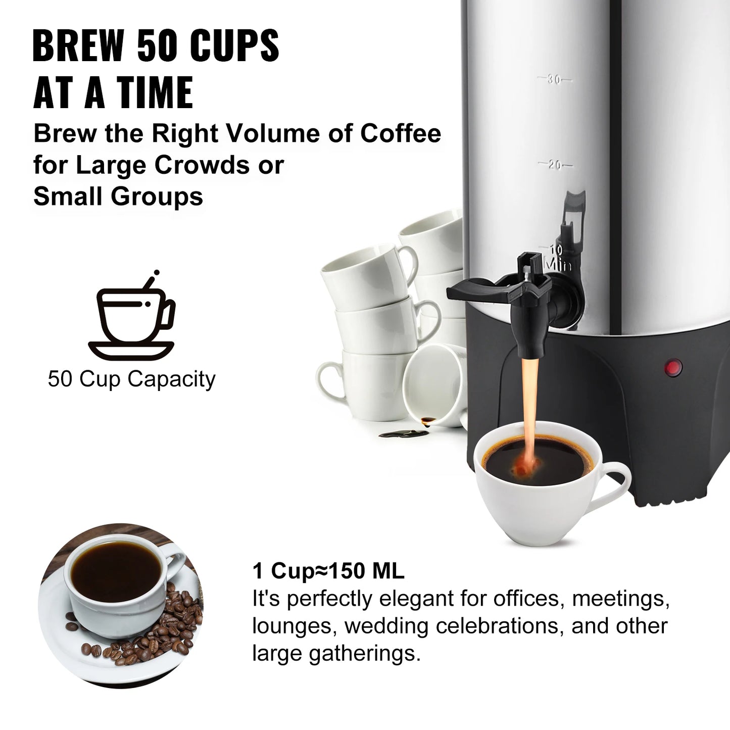 SucceBuy Commercial Coffee Urn 1000W Stainless Steel Dispenser