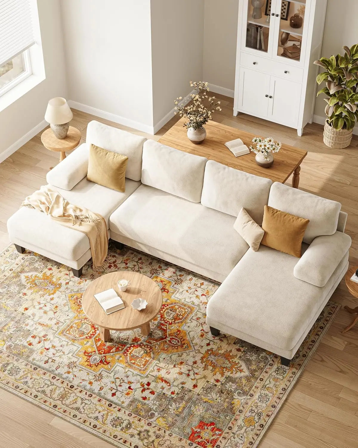 U Shaped Sectional Couch for Living Room Modern Chenille Sofa