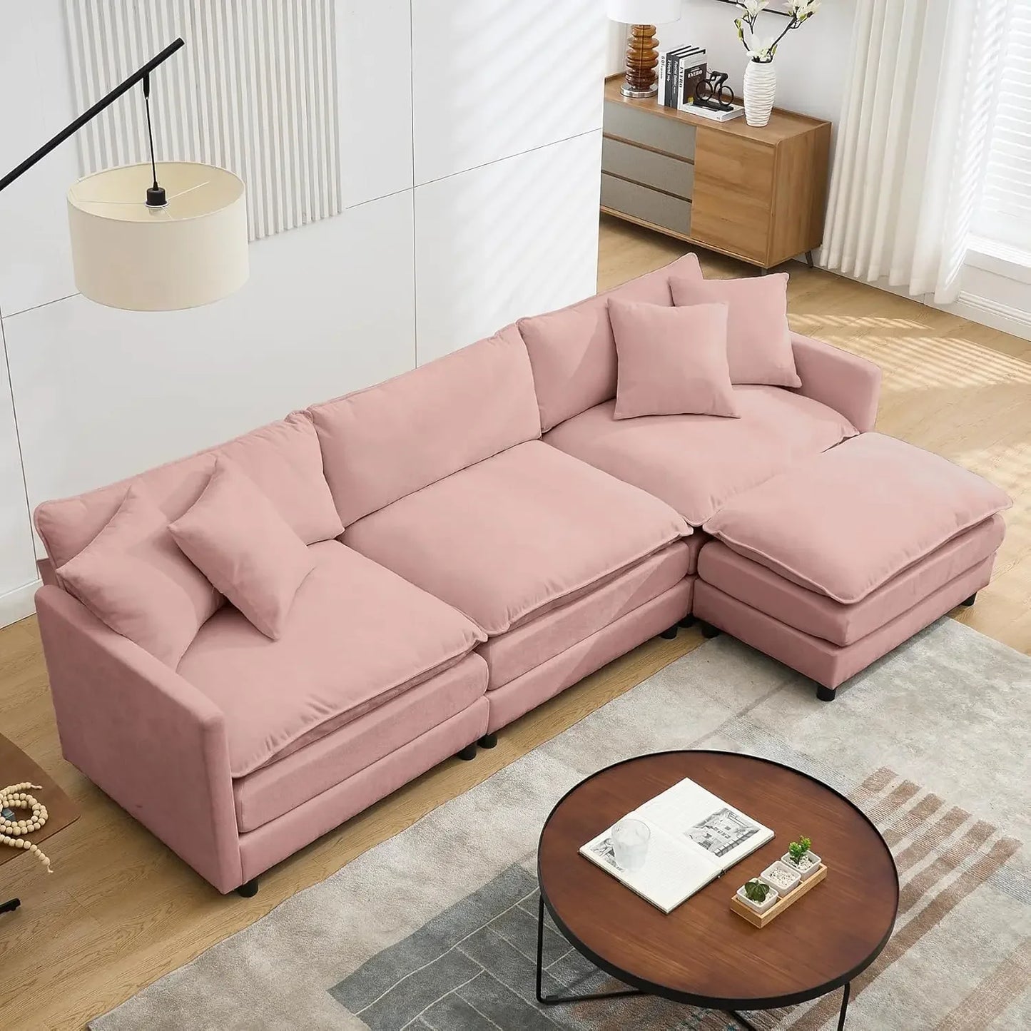 108" Cloud Sectional Couches for Living Room,Convertible L-Shape Couch with Ottoman,3 Seater Modular Sectional Sofa, Customized