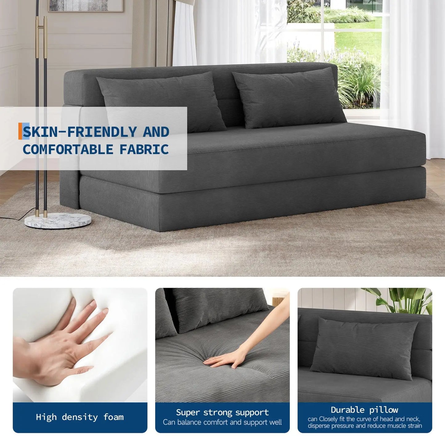 HobbyLane 4 In 1 Folding Sofa Bed Corduroy Sleeper