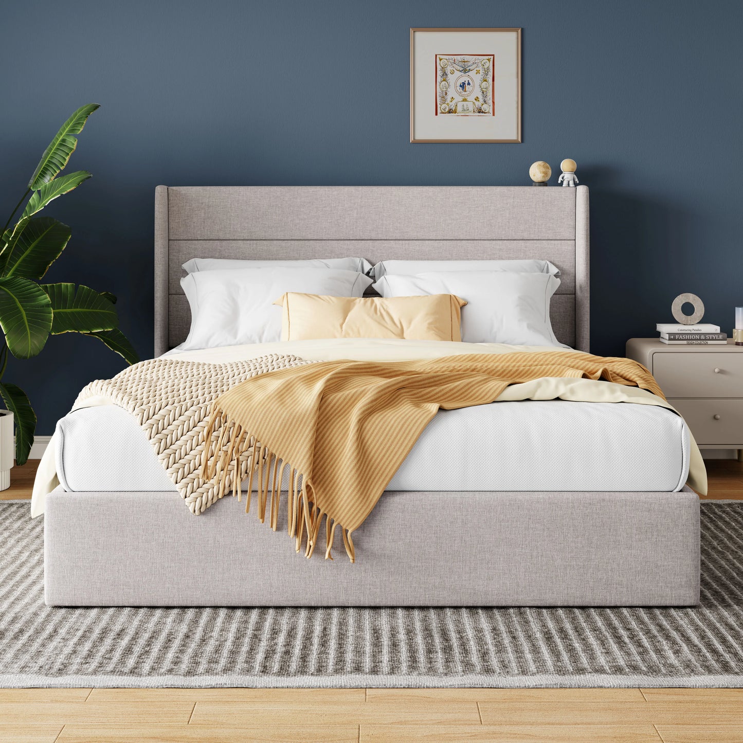 HOOMIC Lift Up Storage Bed With Wingback Headboard And Storage