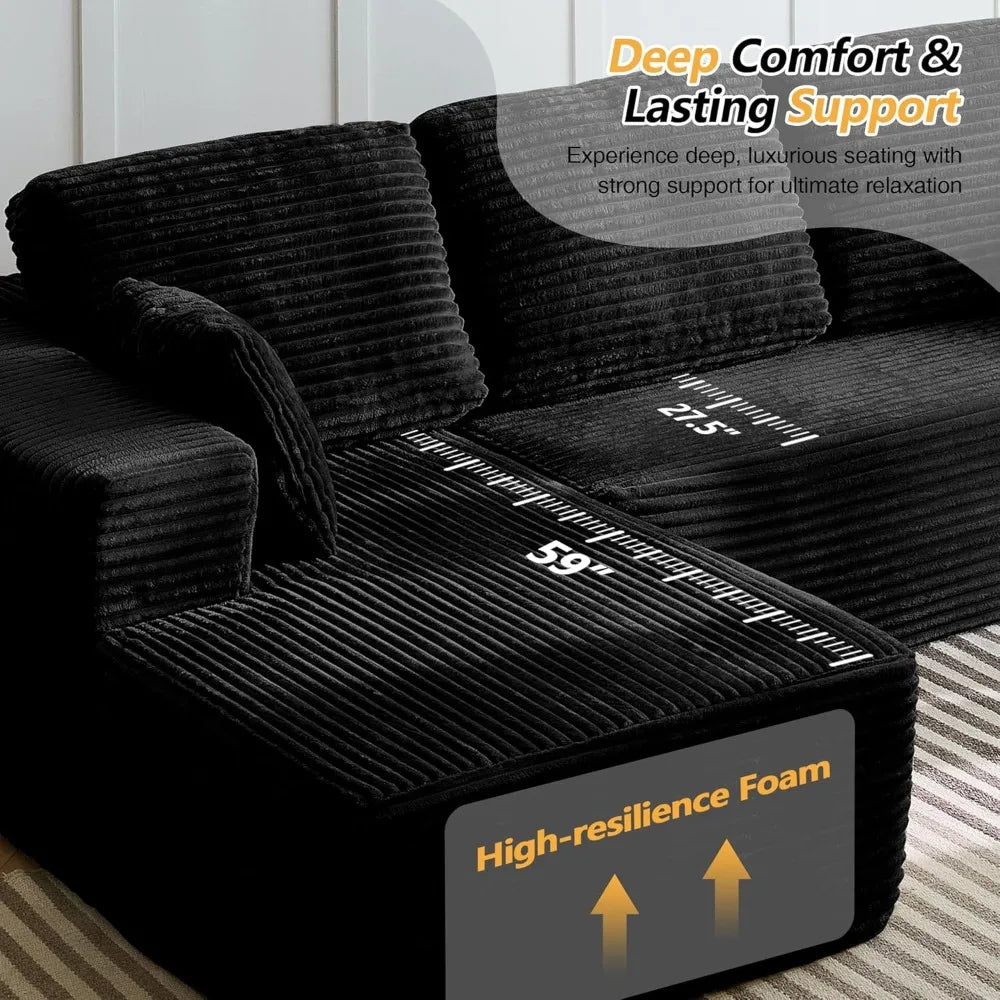 104'' L-Shaped Cloud Sectional Sofa with Oversized Chaise Modular 3-Seater Corduroy Couch for Living Room Customized