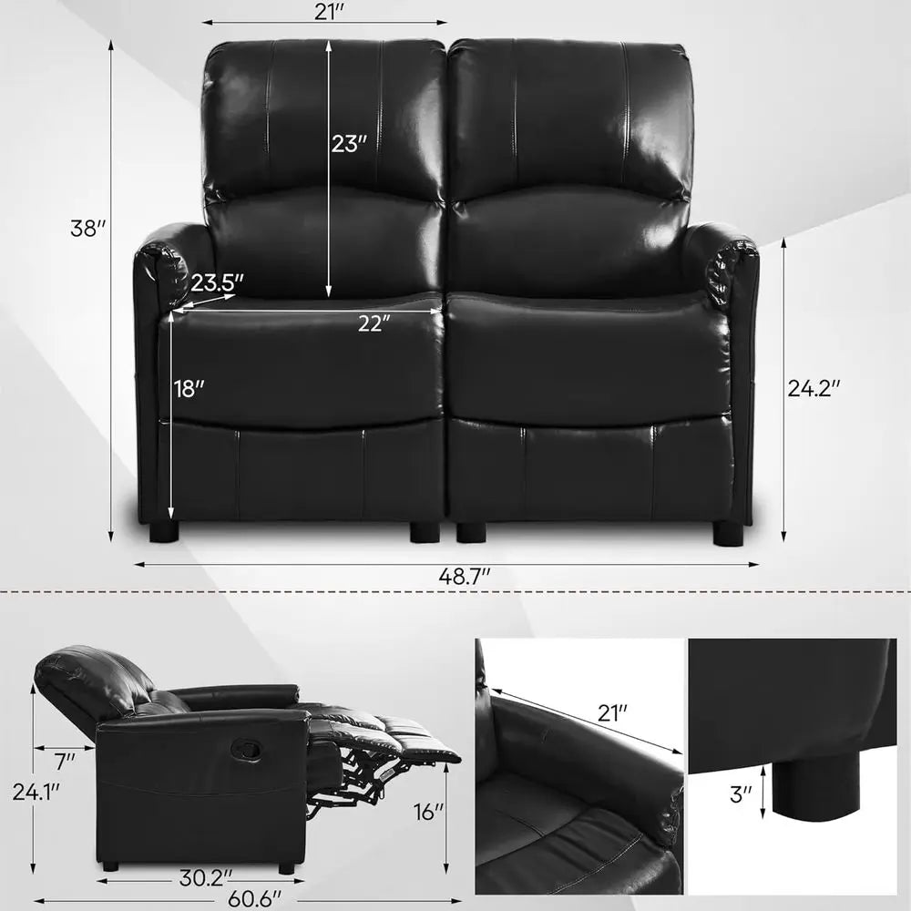 UKMJ Faux Leather Manual Recliner Loveseat Sofa With Side Pocket