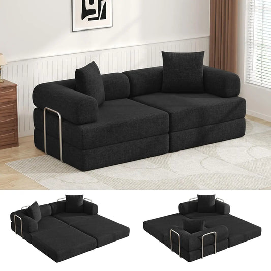 Foldable Convertible Sofa Bed With Foam Cushions And Fixed Frame