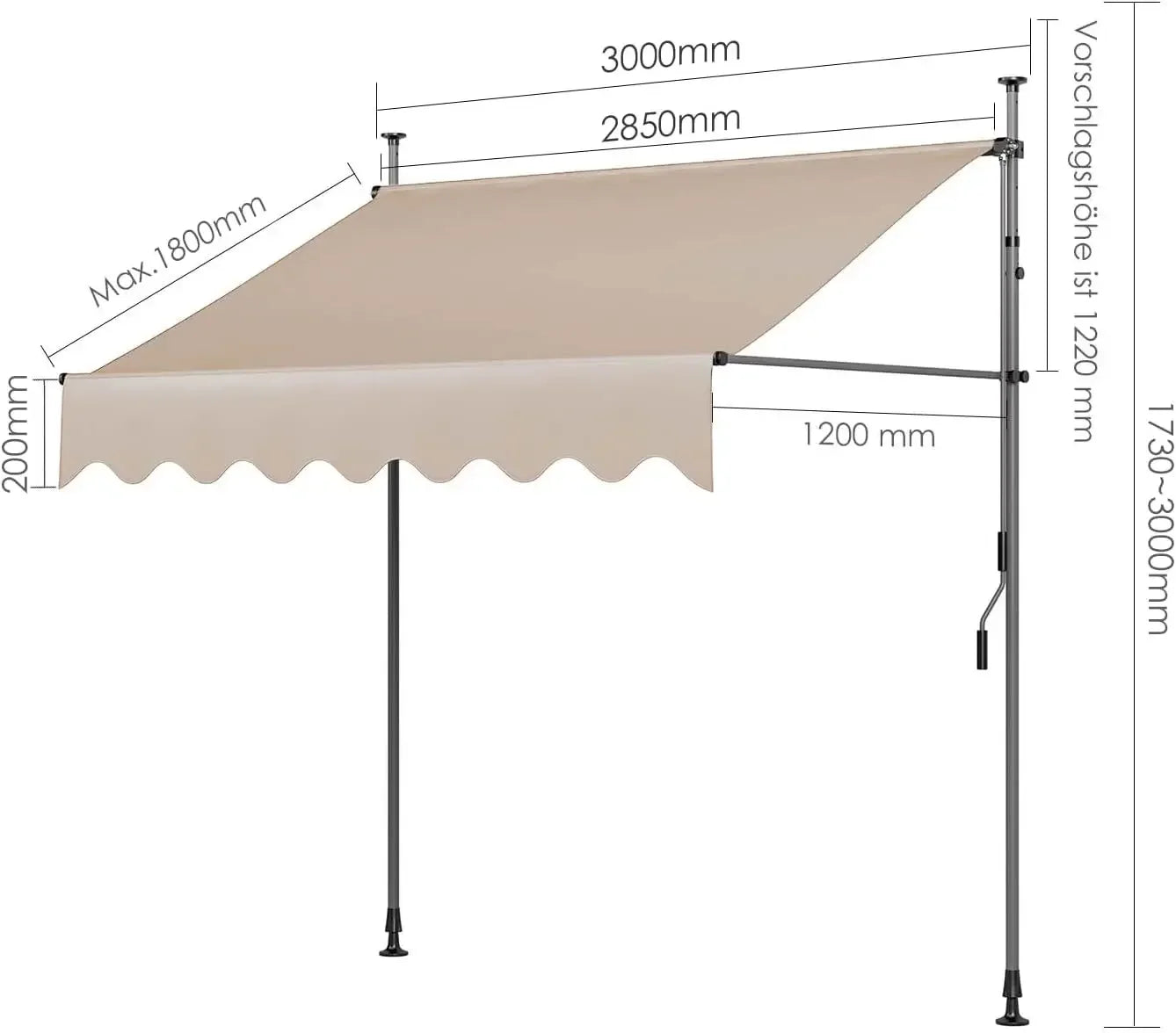 Manual Retractable Outdoor Patio Awning Sunshade Canopy Adjustable Balcony