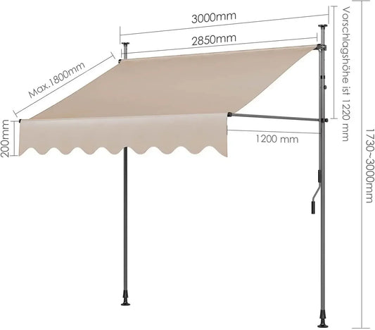 Manual Retractable Outdoor Patio Awning Sunshade Canopy Adjustable Balcony