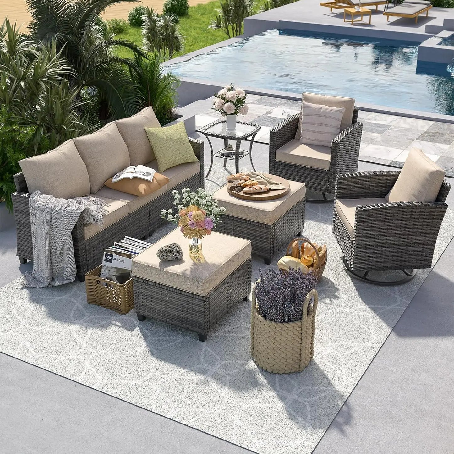 Patio Furniture Set Outdoor Sectional Sofa With Swivel Chair