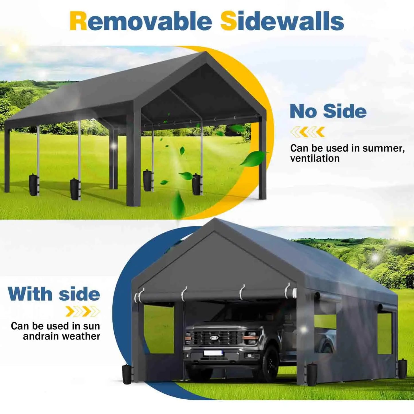 GELU Heavy Duty Carport Portable Garage With Rollup Windows