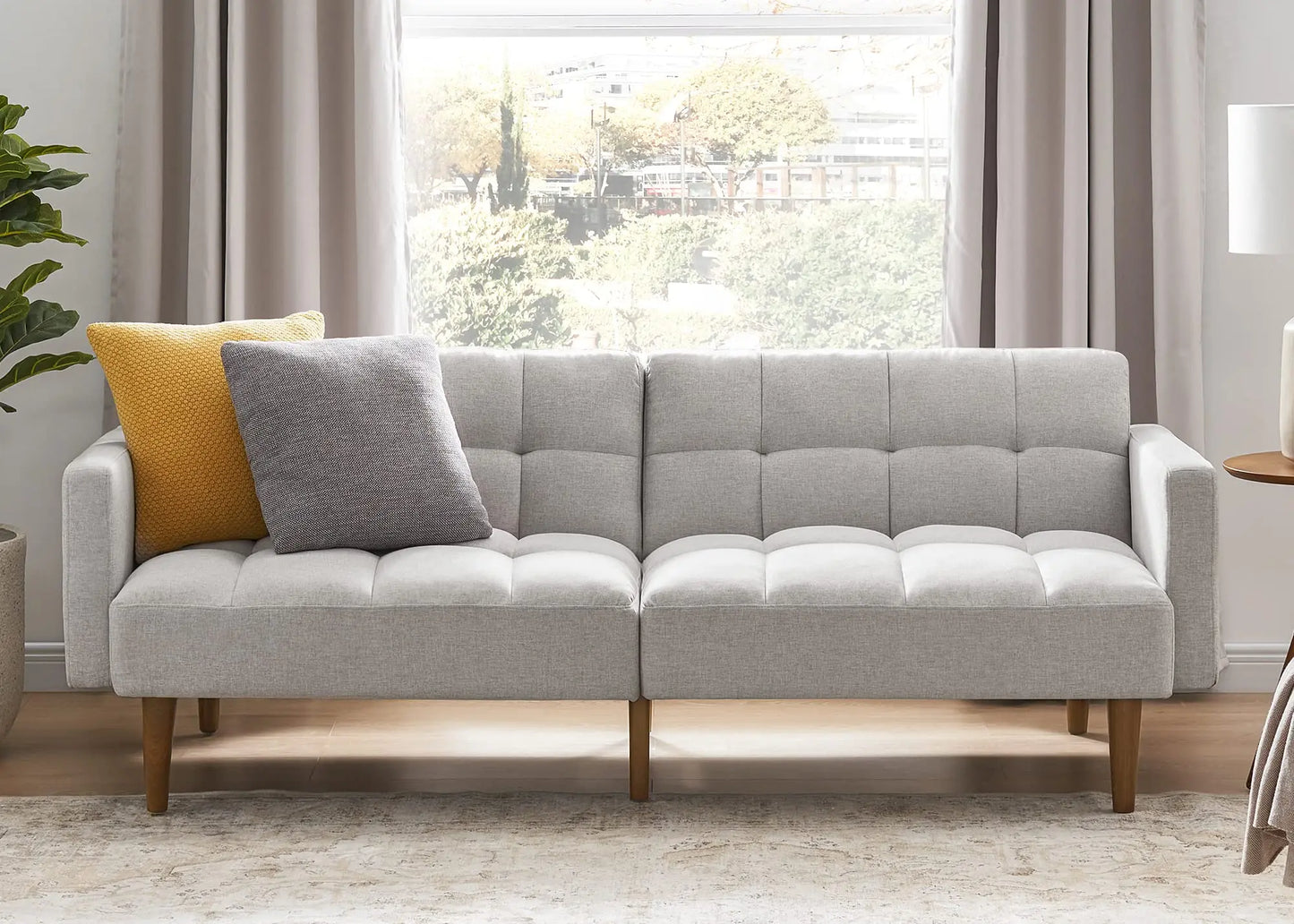 Mid Century Futon Sofa Bed PU Leather Loveseat Wood Frame
