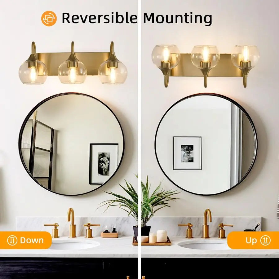 Three Light Vanity Light Over Mirror Clear Glass Globe Shade