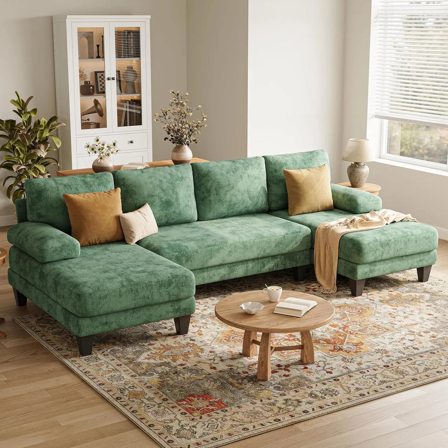 U Shaped Sectional Couch for Living Room Modern Chenille Sofa
