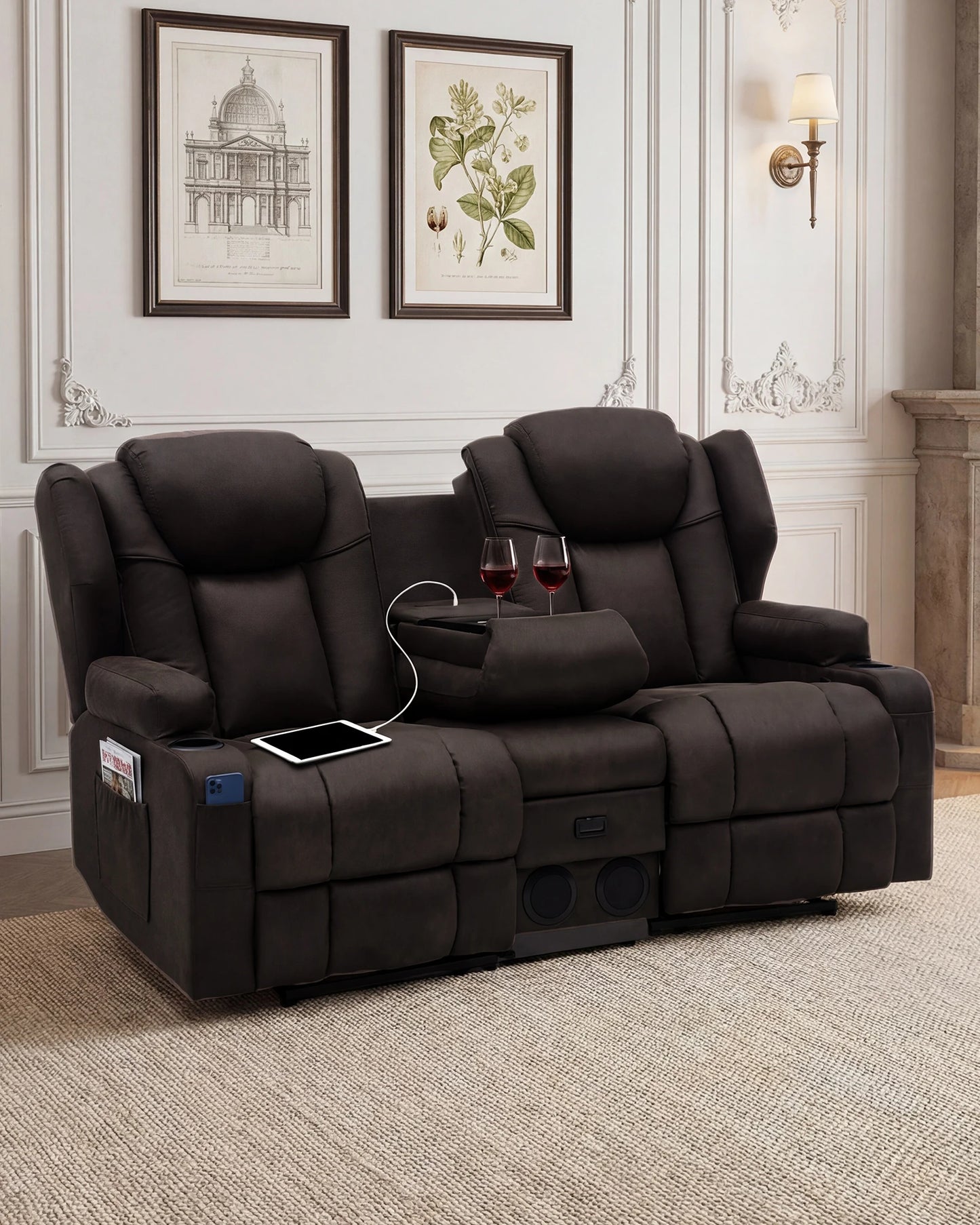 Redlife Loveseat Recliner Sofa With Console Heating Massage