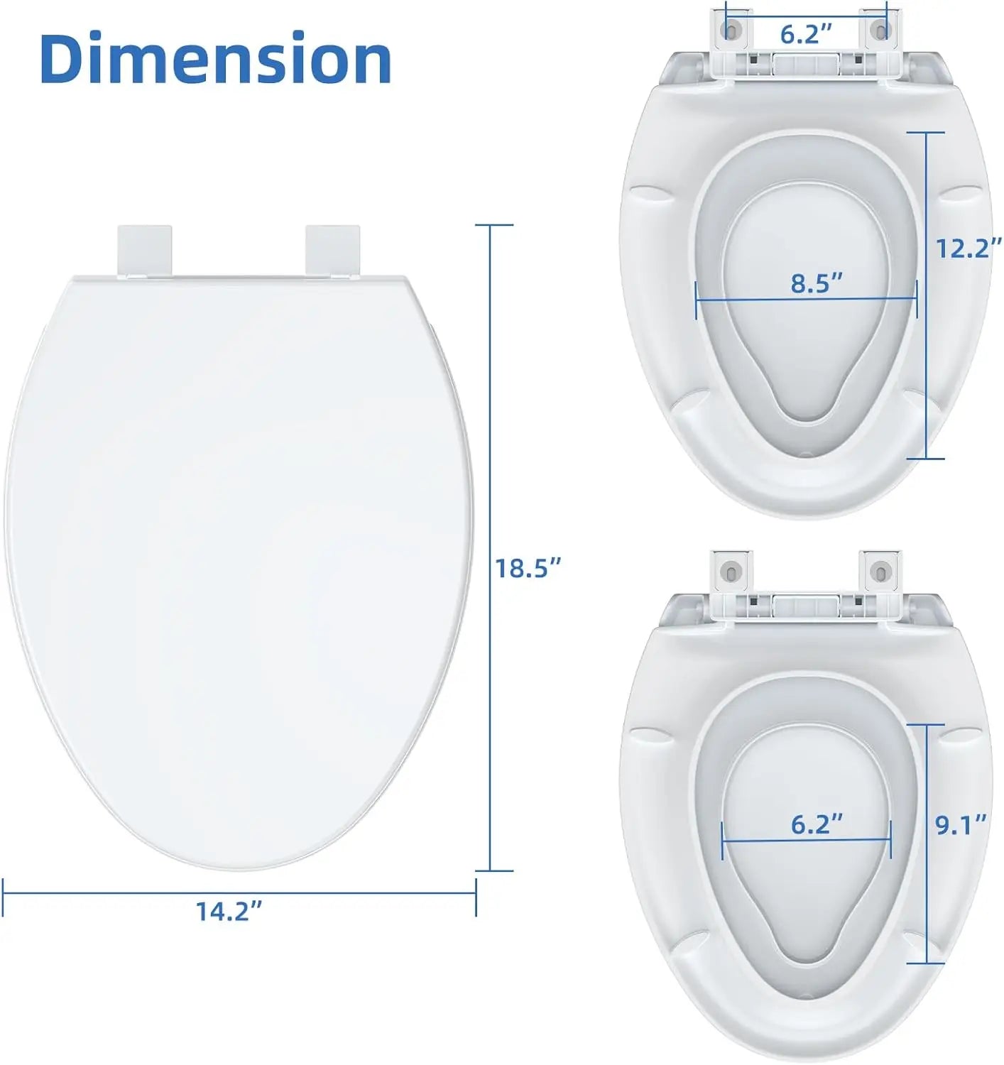 Elongated Toilet Seat With Slow Close Magnetic Quick Release Mount