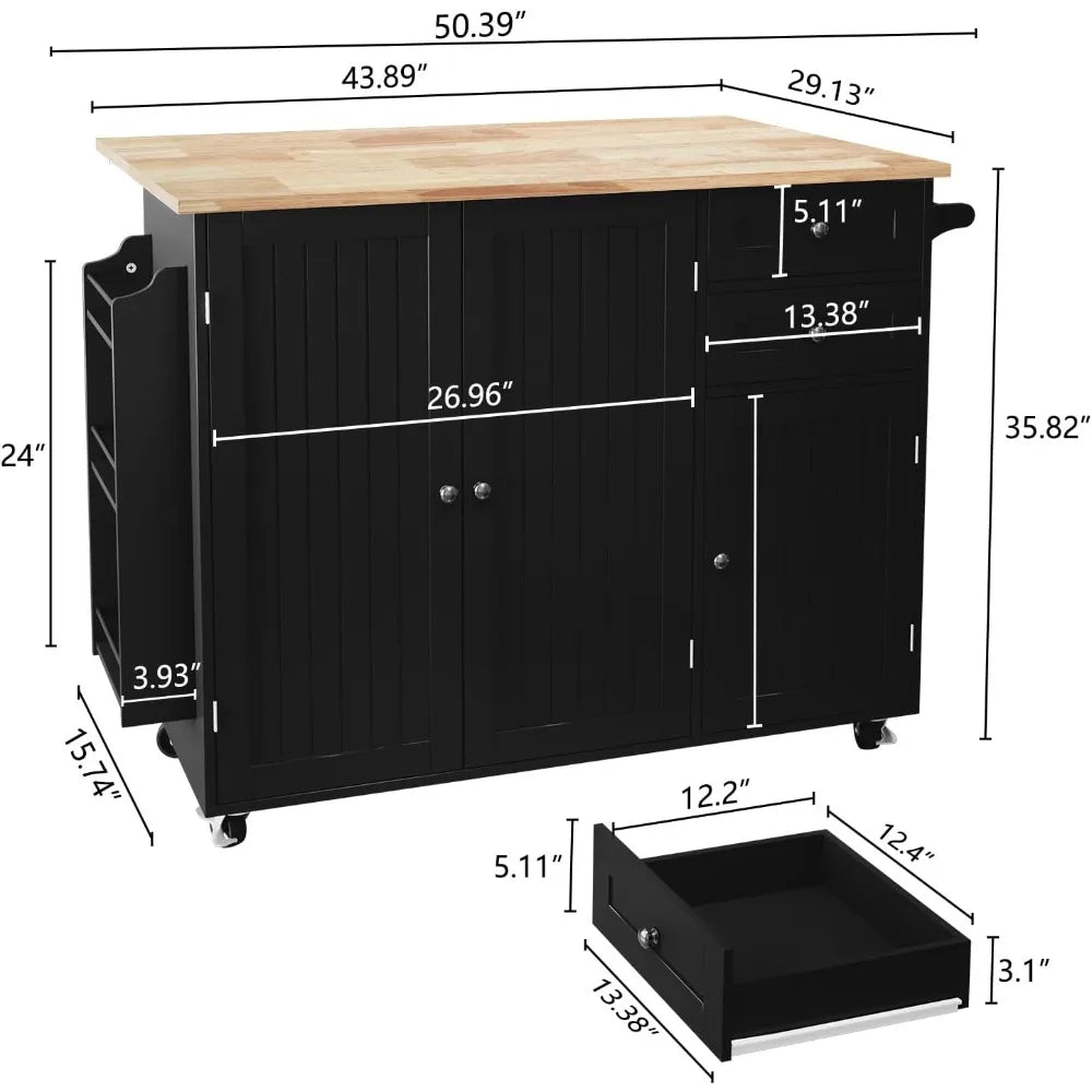 RBXCCarcase Rolling Kitchen Island With Storage And DropLeaf Bar Countertop