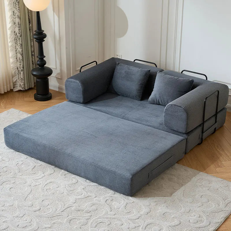 Foldable Convertible Futon Sofa Bed With L Shaped Armrests