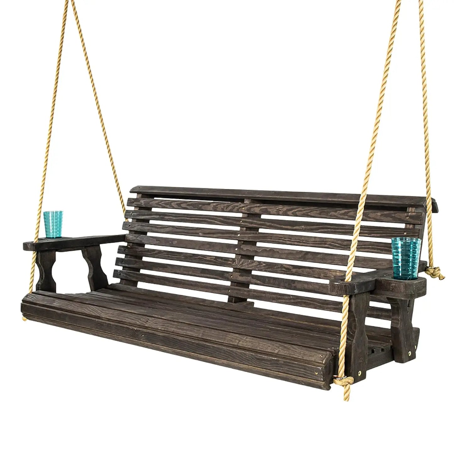 Heavy Duty Porch Swing With Cup Holder Cedar Outdoor Wood