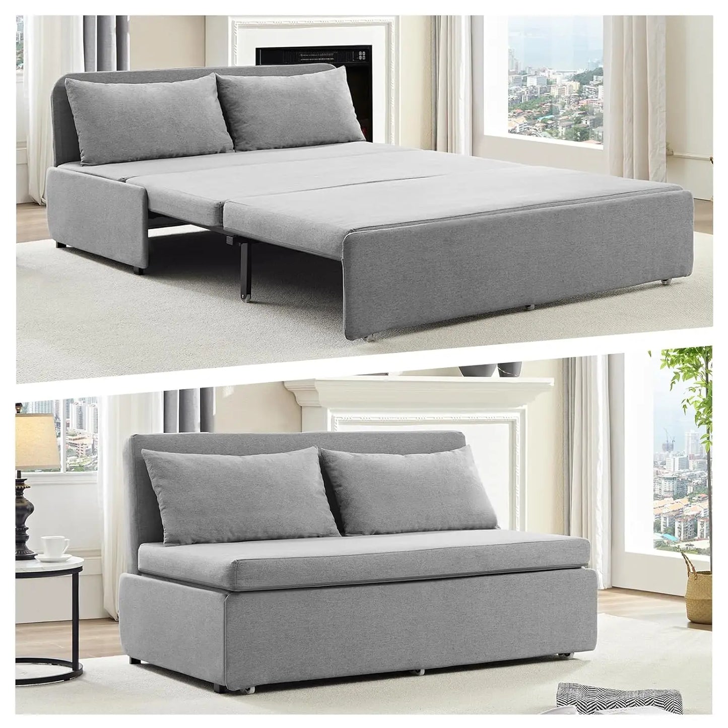 Queen Pull Out Sofa Bed Linen Convertible Couch With Pillows
