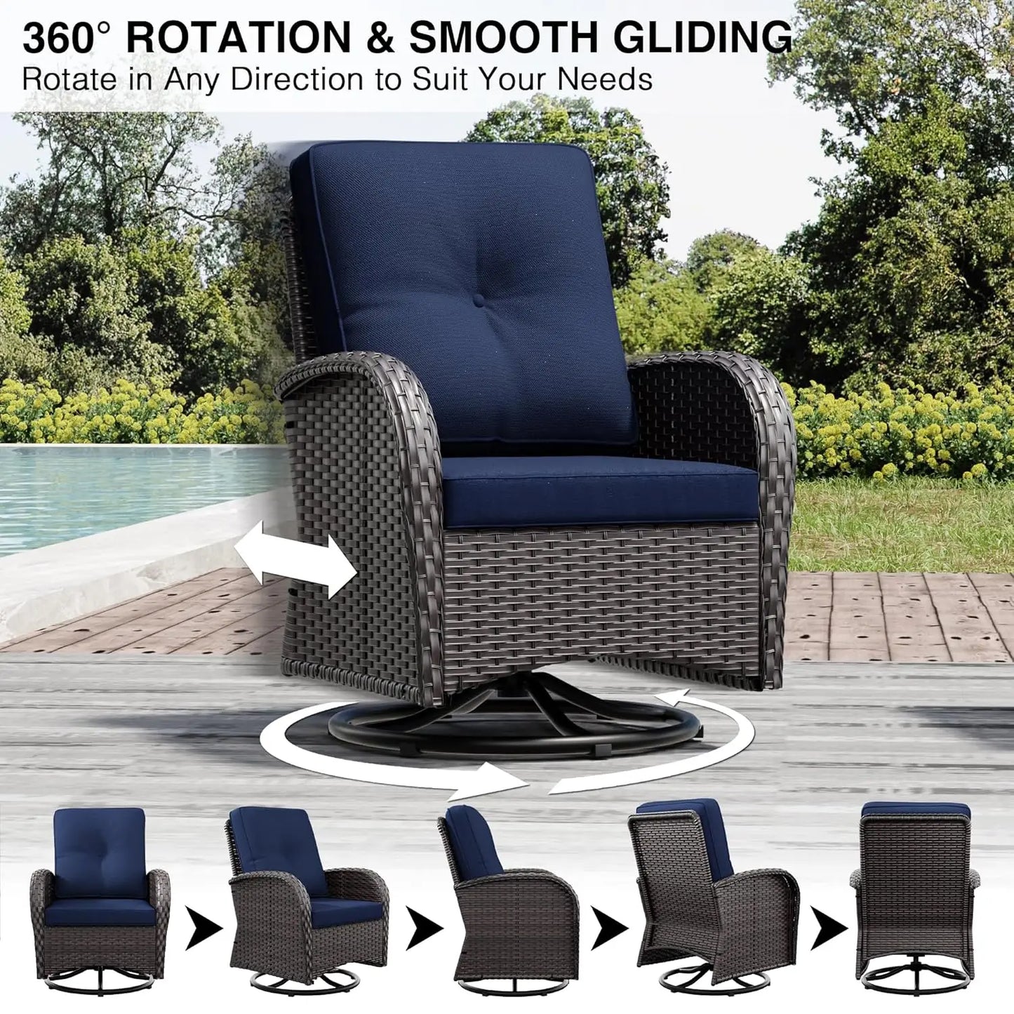 Outdoor Swivel Rocker Chairs Wicker Patio Set With Thick Cushions