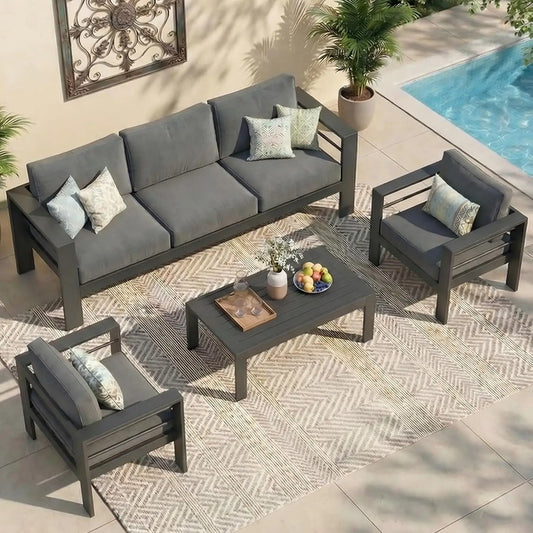 Aluminum Outdoor Patio Furniture Set With Coffee Table Modern Style