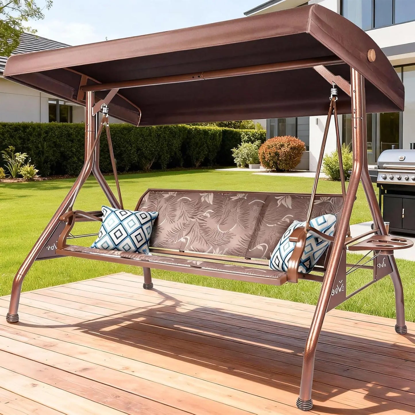 3 Seat Patio Swing Chair With Adjustable Canopy Textilene