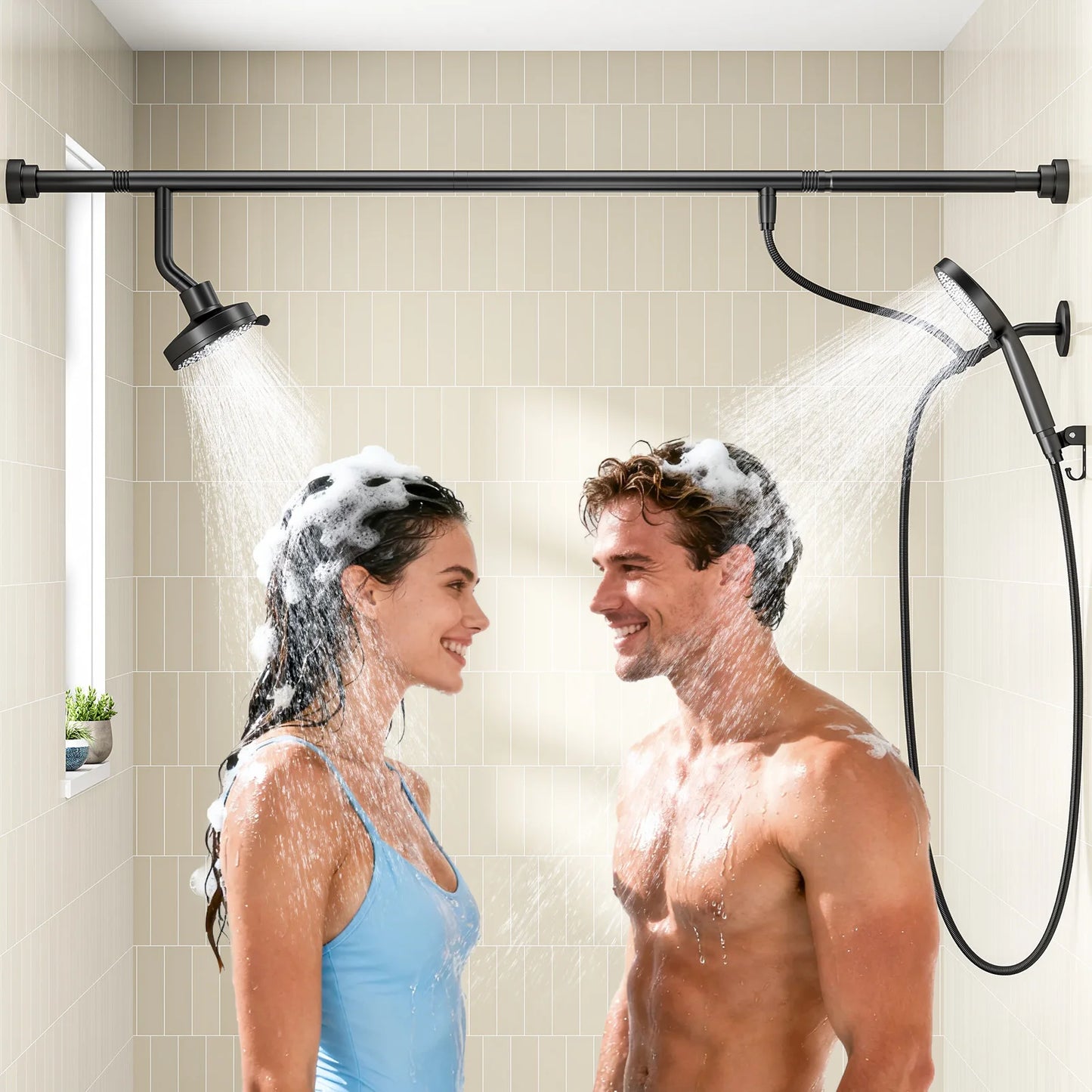 Tandem Shower Head For Couples Dual Shower Head With Handheld