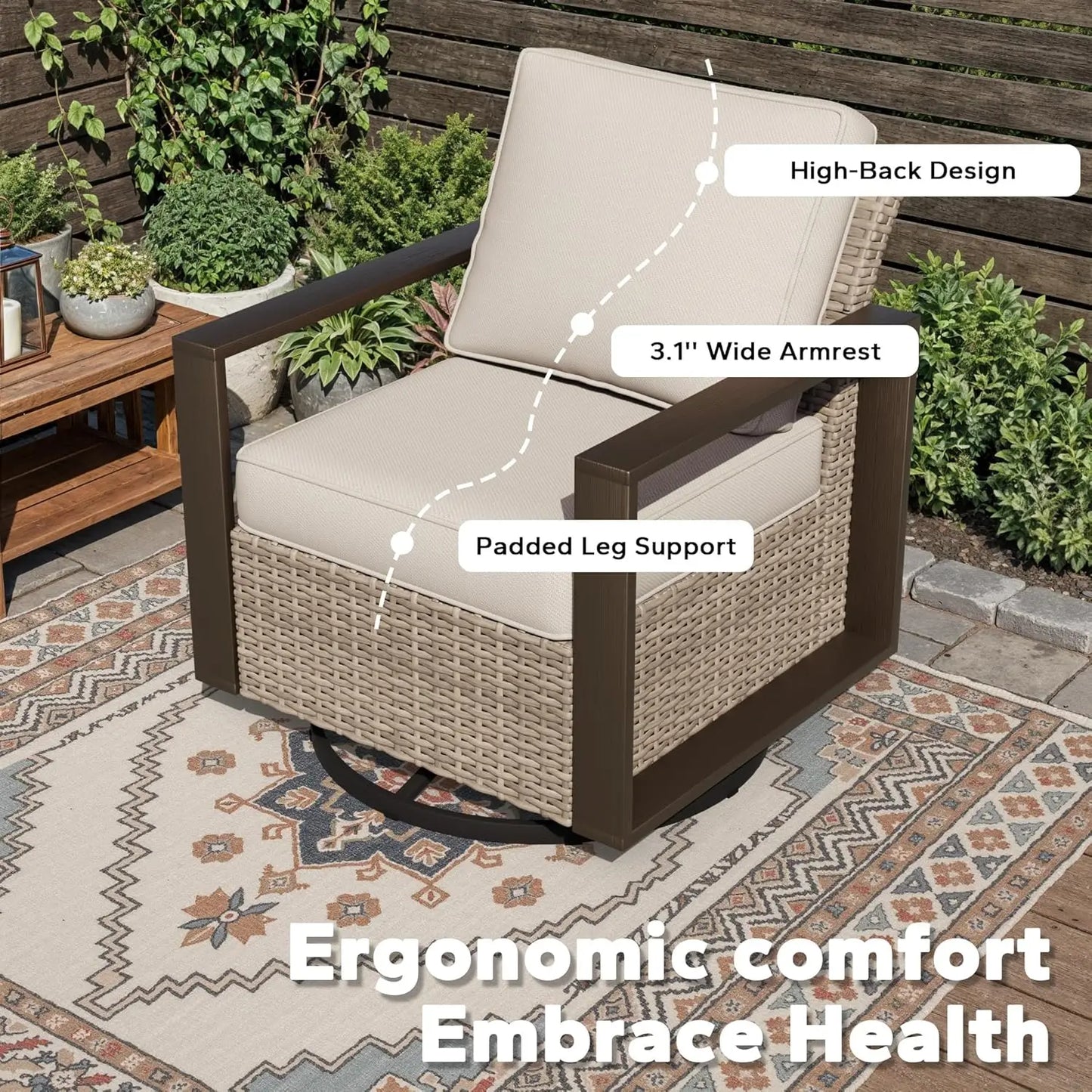 Outdoor Swivel Rocker Chairs Set 2 Pieces Wicker Rattan Cushions