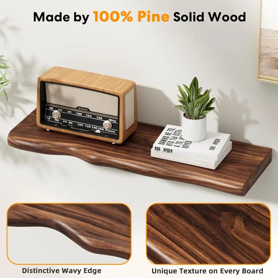 XMSJ Rustic Farmhouse Floating Wall Shelf Live Edge Pine