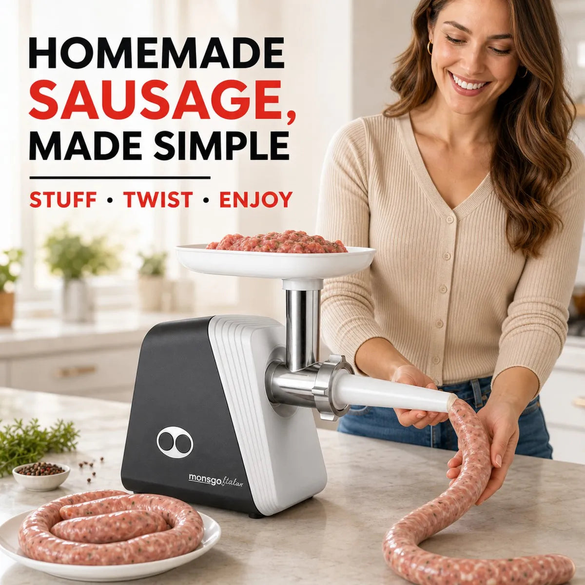 Erabros G100 Electric Meat Grinder With Sausage And Kebbe Attachments