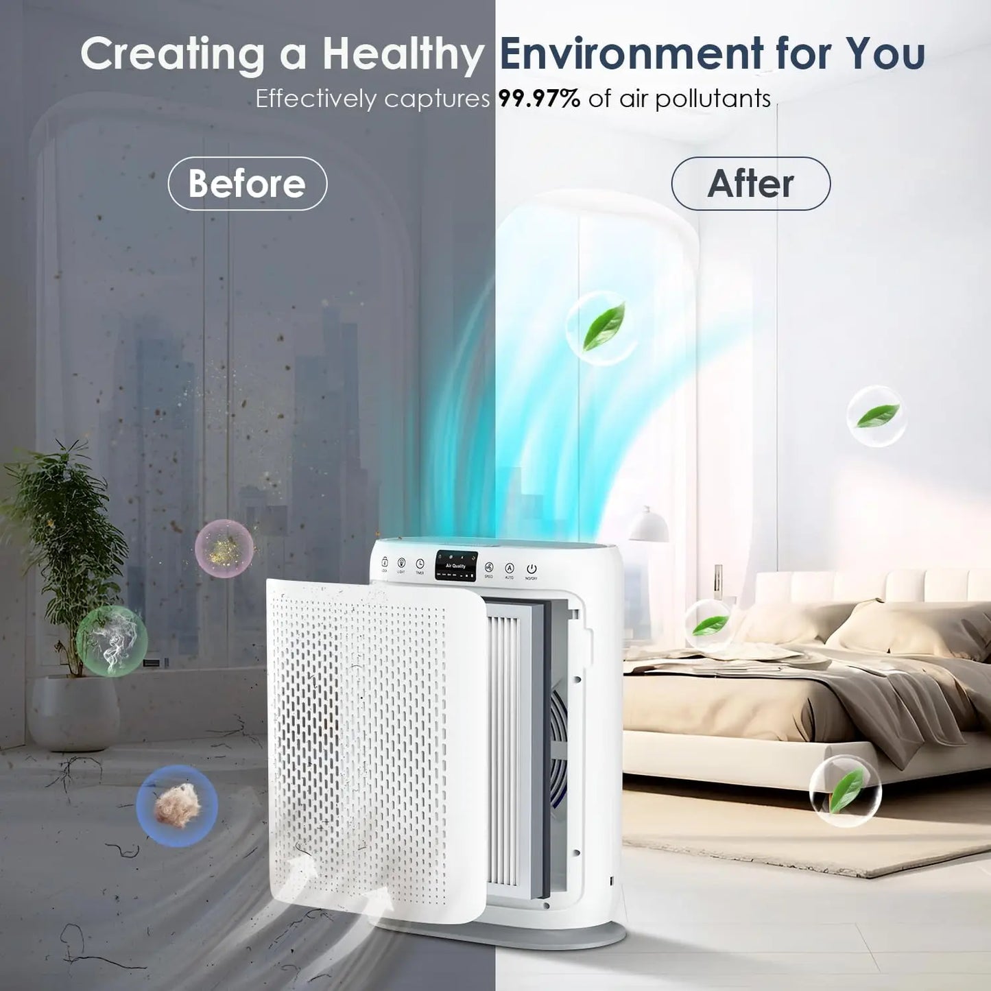 Room Air Purifier With H13 HEPA And PM2.5 Display Efficient
