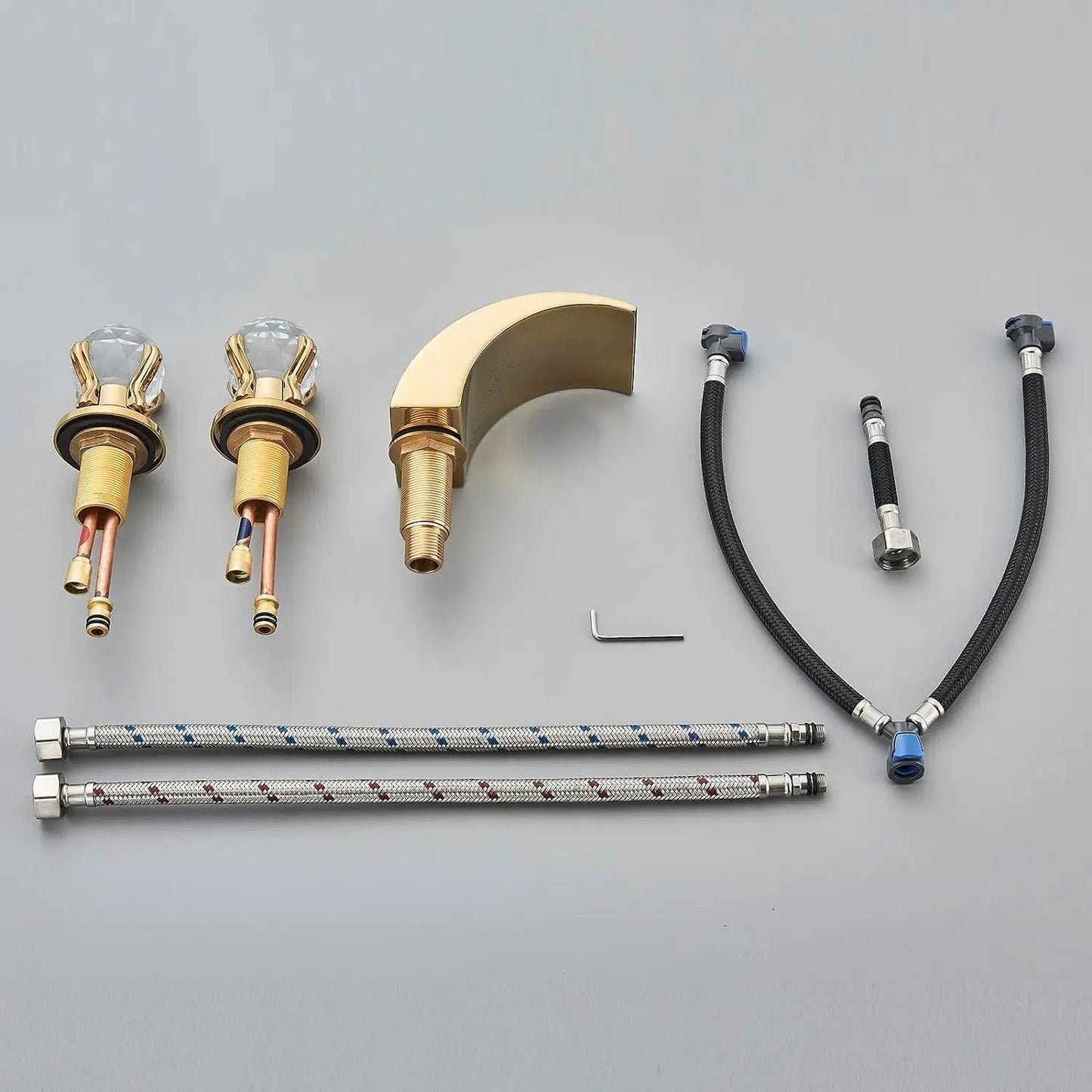 Quyanre LED Widespread Bathroom Faucet Waterfall Lavatory Tap Single Handle