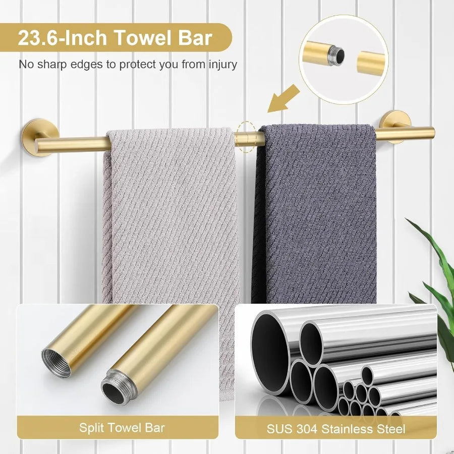 XIUWO 5 Piece Brushed Bathroom Accessories Set Stainless Steel Hardware