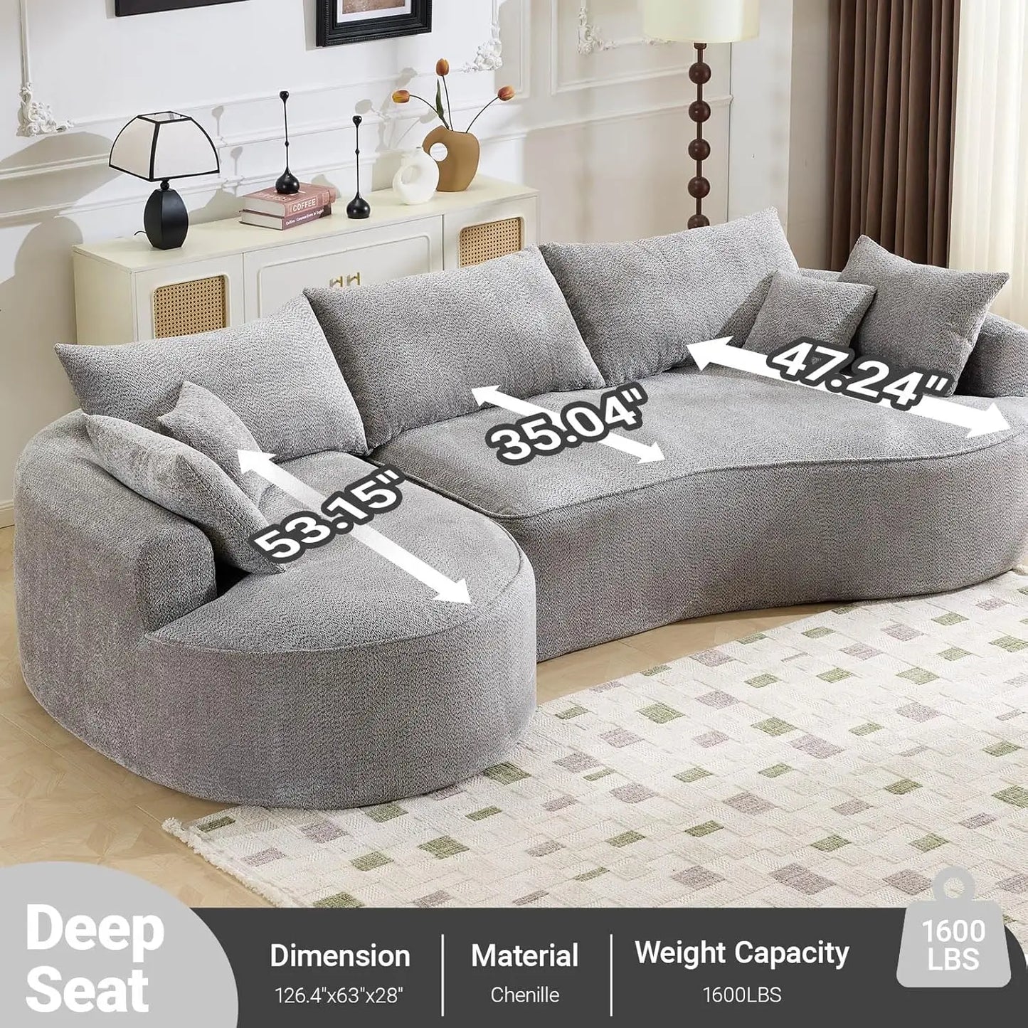 L Shaped Sectional Sofa With Curved Seat Design And Pillows