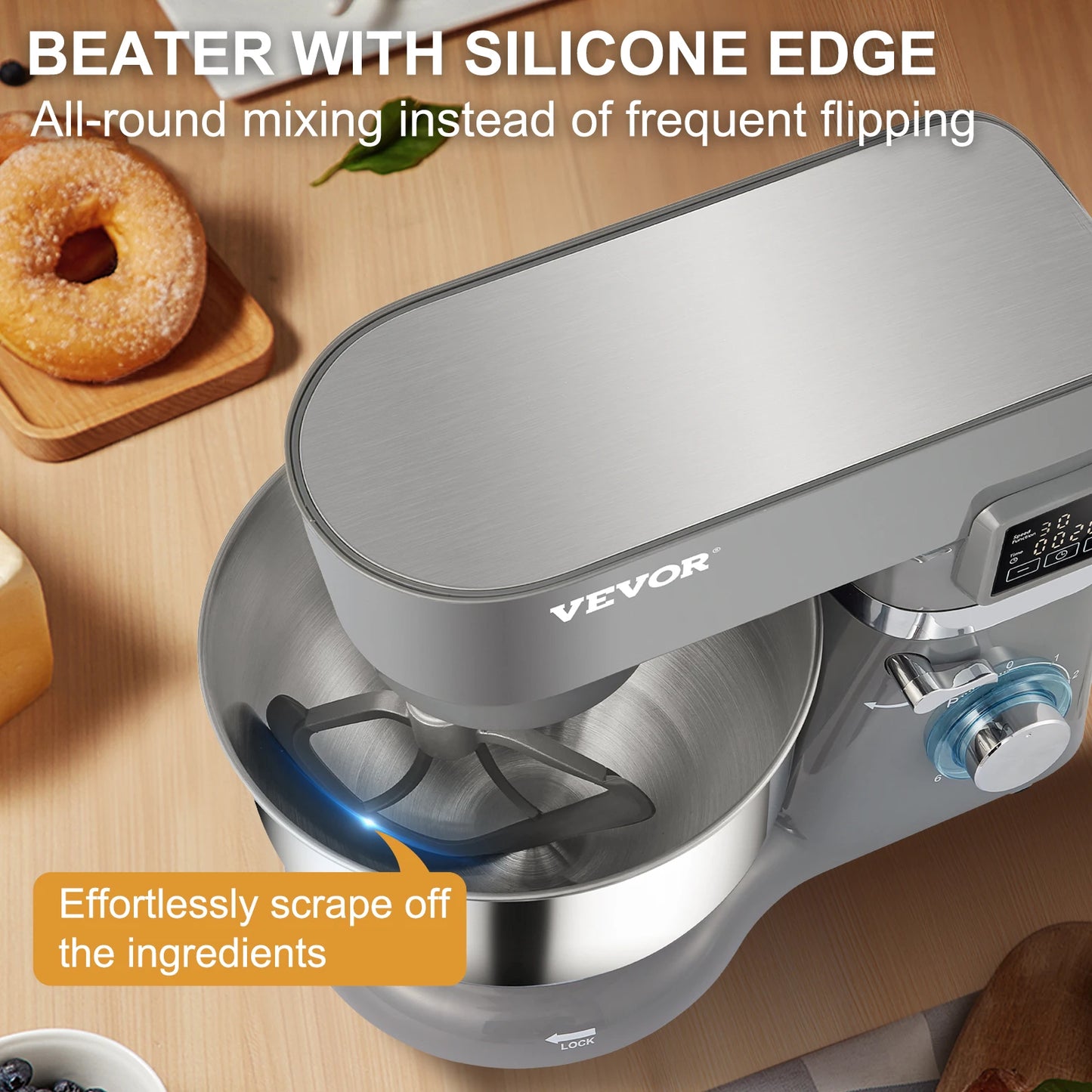 VEVOR Stand Mixer Dough Mixer With 6 Speeds LCD Timer