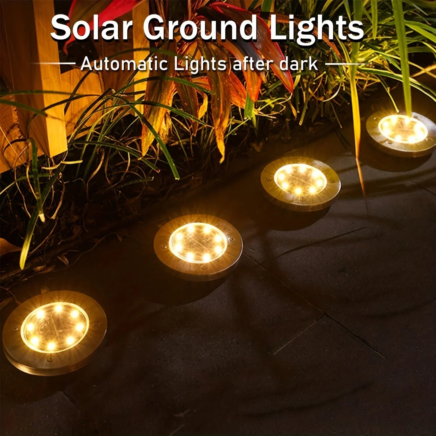 8 Piece Solar Outdoor Disk Lights IP65 Pathway Landscape Lighting